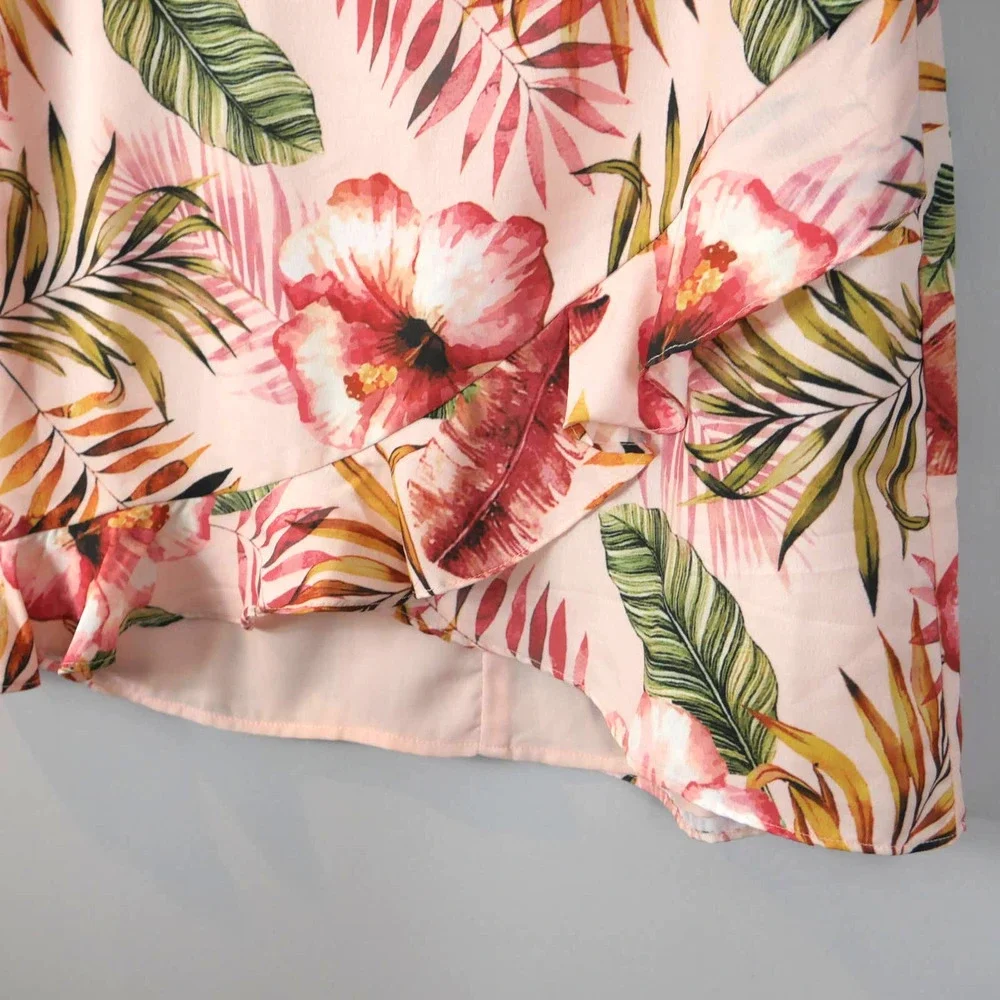 Lulus Mancini Blush Pink Tropical Print Ruffled Mini Skirt Medium
